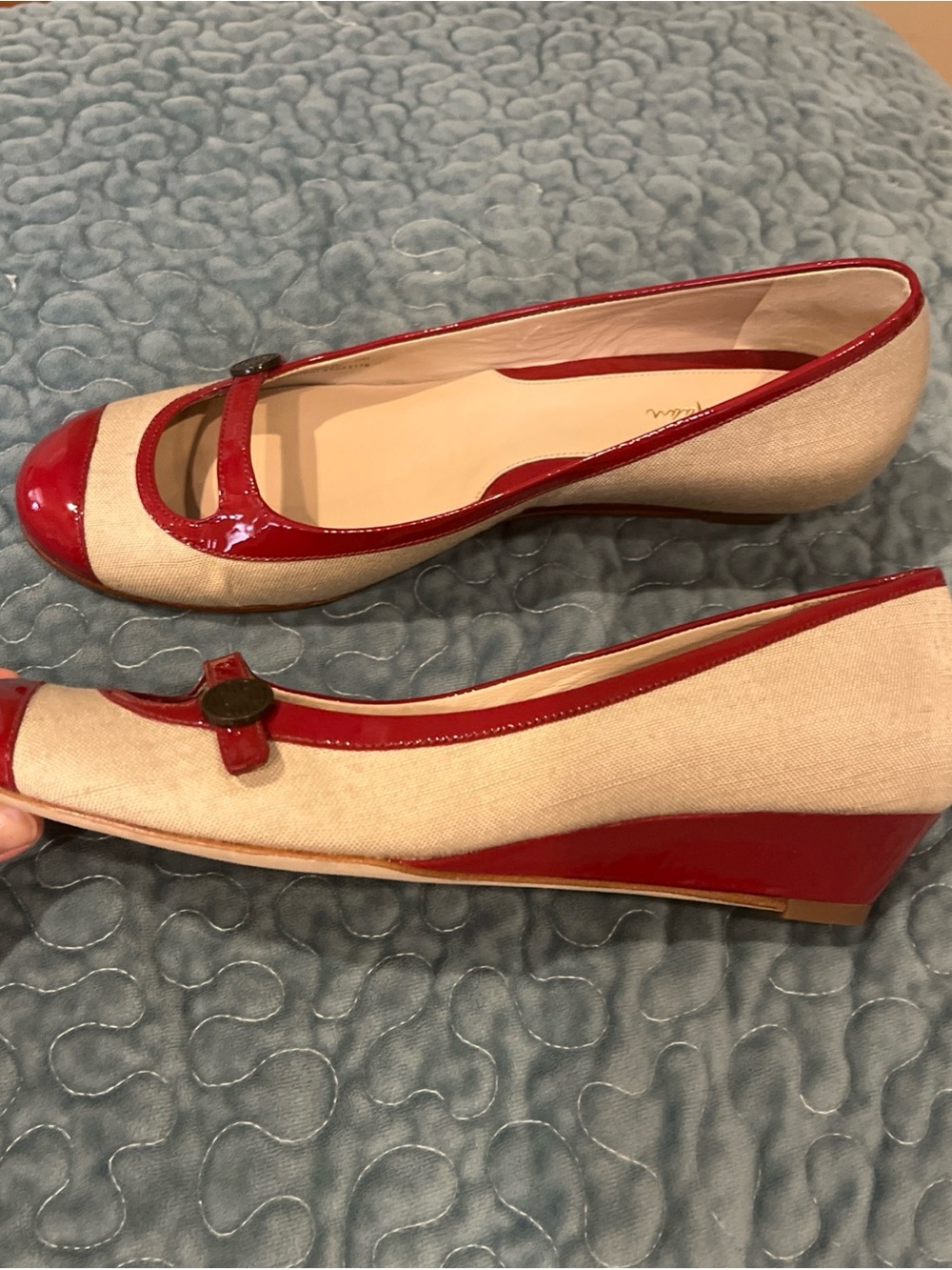 Cole Haan Red and Natural Canvas Mary Jane Flats - Picture 6 of 8